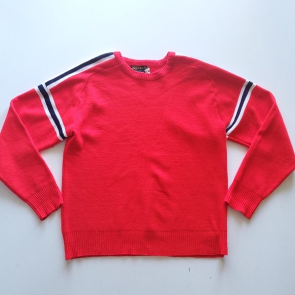 Vintage Red sweater with white navy stripes on sleeve and shoulder, acry… - Picture 3 of 11